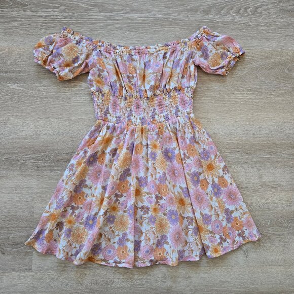 Tularosa Aurora Off-Shoulder Floral Smocked Waist Mini Dress Small NWOT $198 - Picture 12 of 17